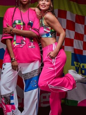 Zumba Fitness Bright Pink Track Joggers with White Stripe